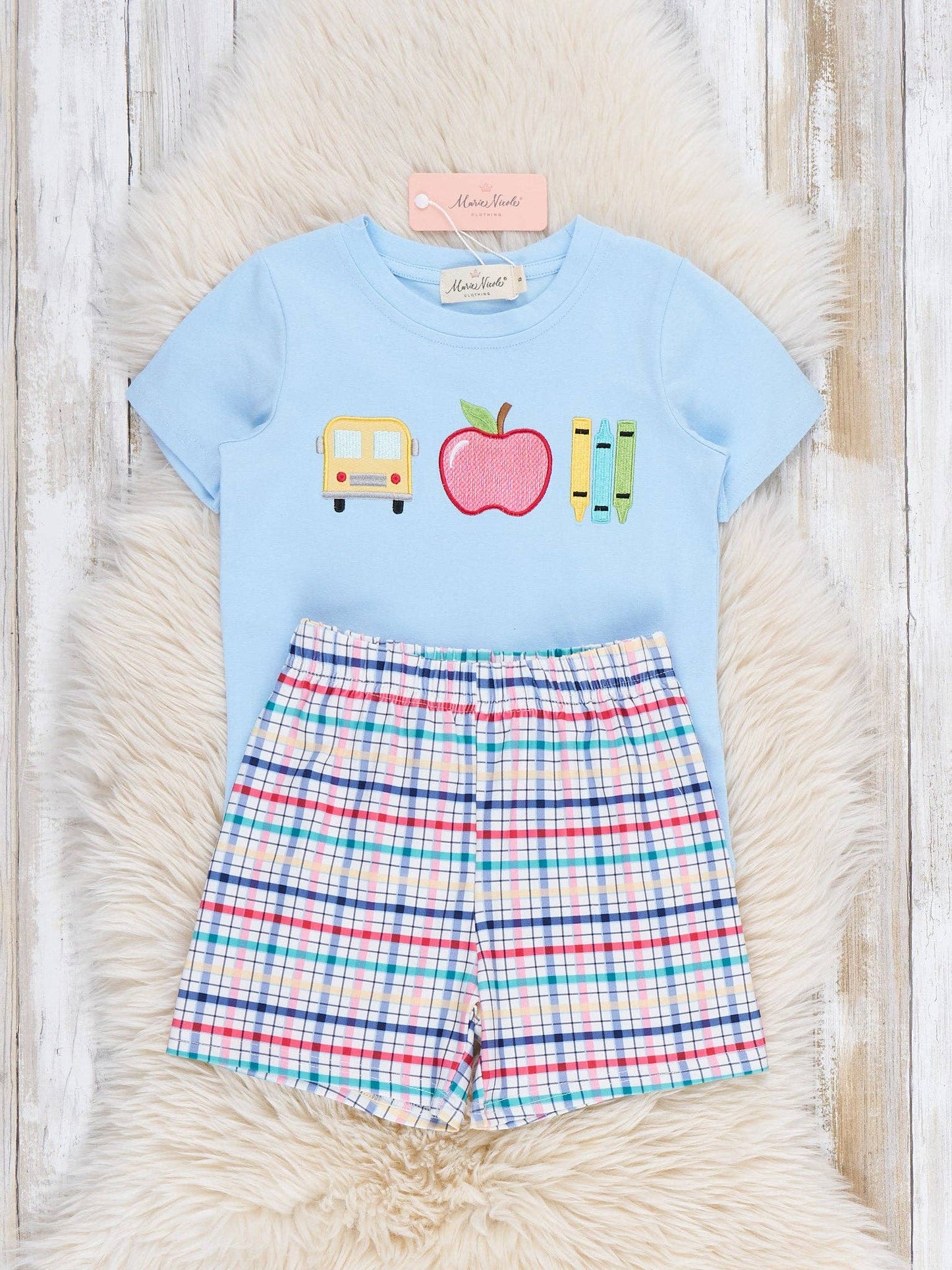 Scholarly Sweetness Embroidered Plaid Outfit
