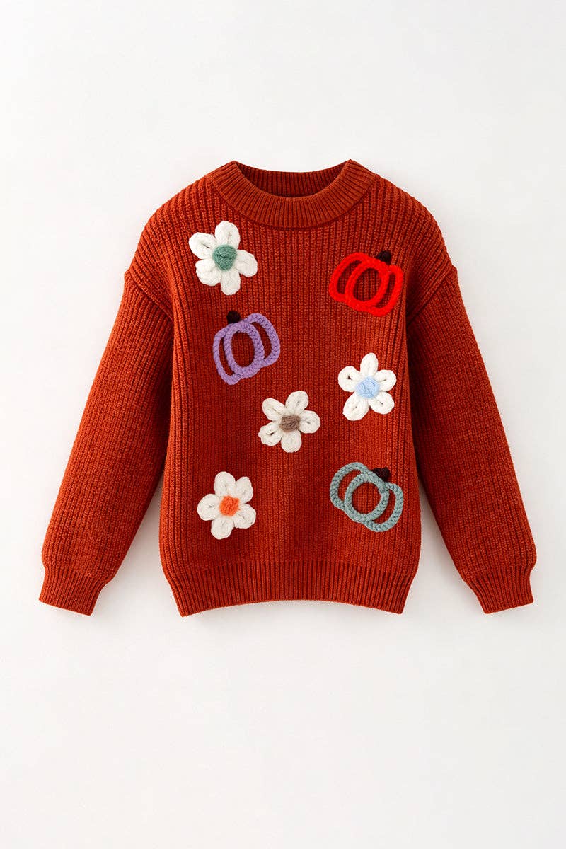 Flower & pumpkin embroidered on knitted sweater. TPG60459 Amy