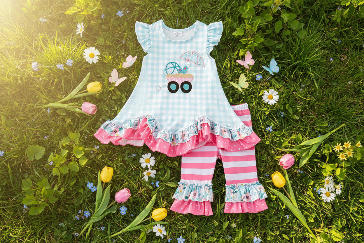 Girls Gingham Wagon W/Ruffle Bottoms