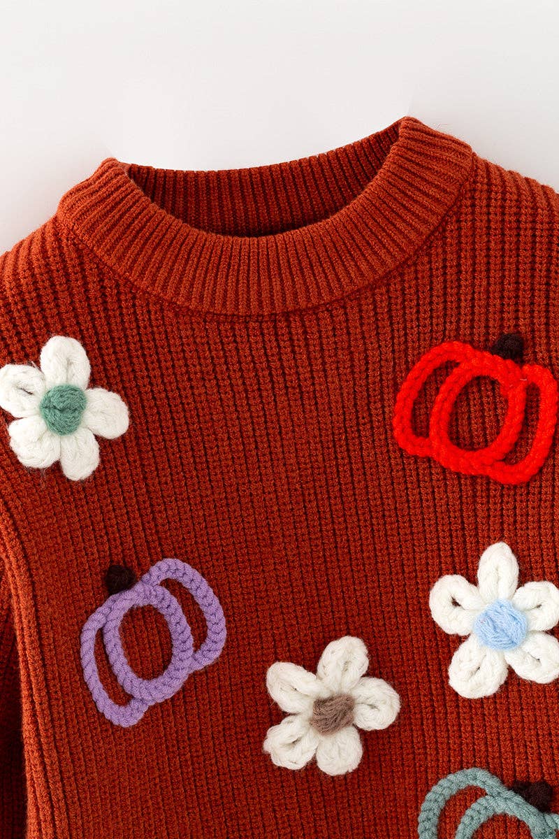 Flower & pumpkin embroidered on knitted sweater. TPG60459 Amy