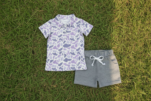 Boys Grey Camouflage Shorts Set