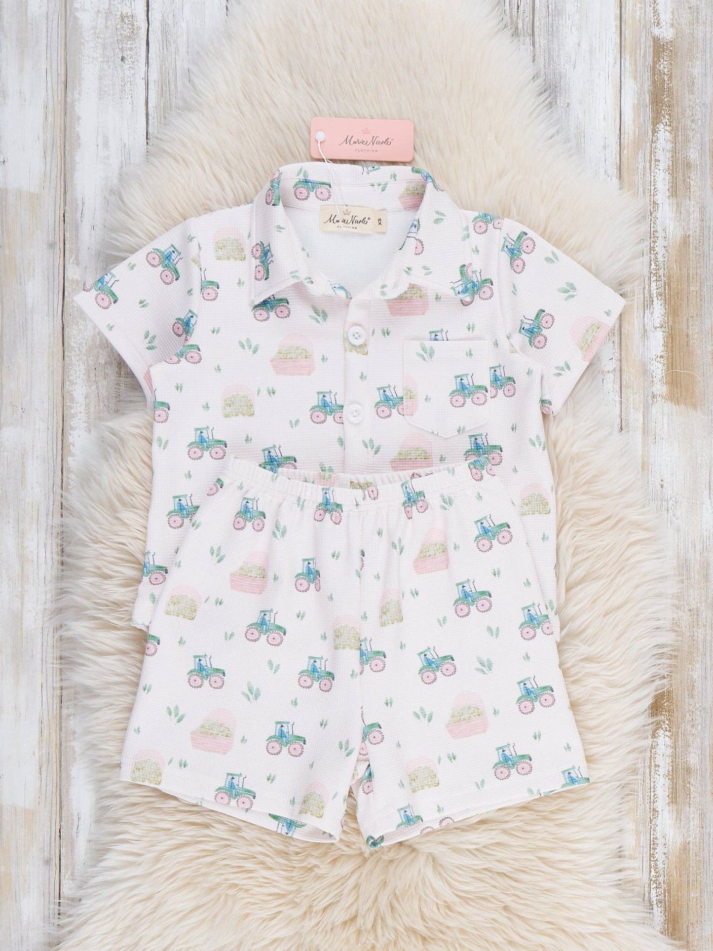 Little Tractor Button-Up Shirt Outfit