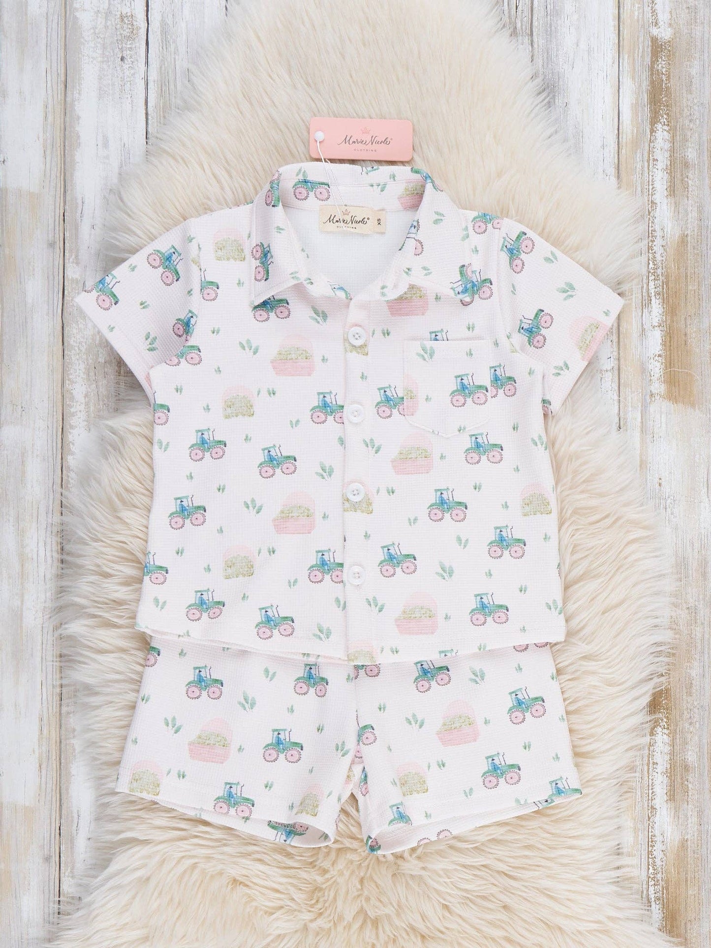Little Tractor Button-Up Shirt Outfit