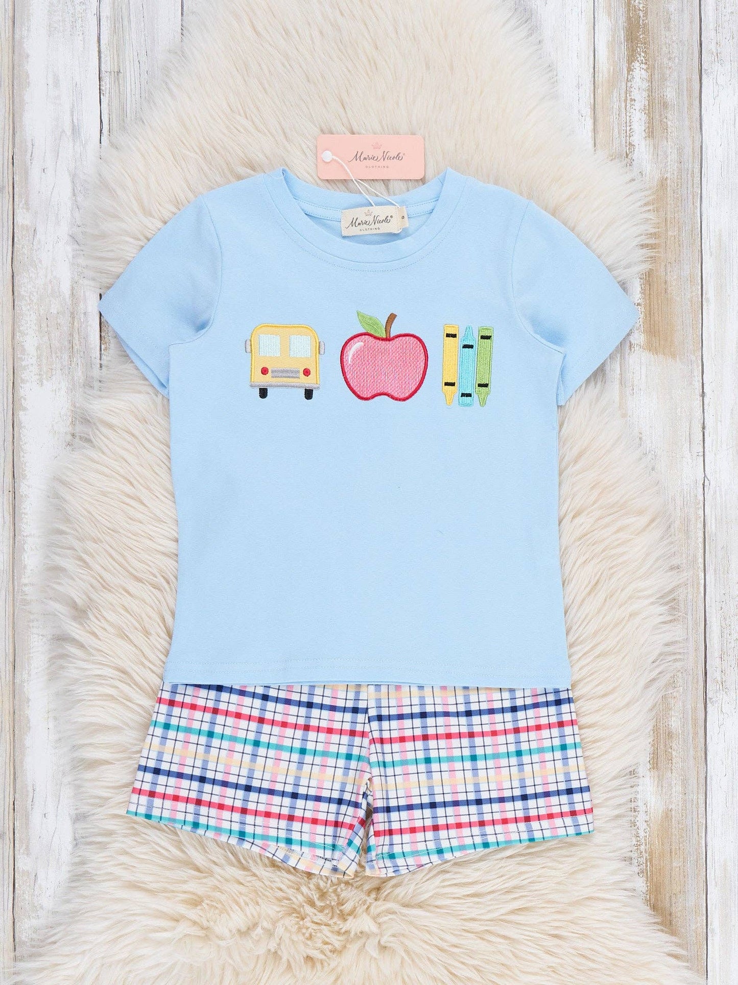 Scholarly Sweetness Embroidered Plaid Outfit