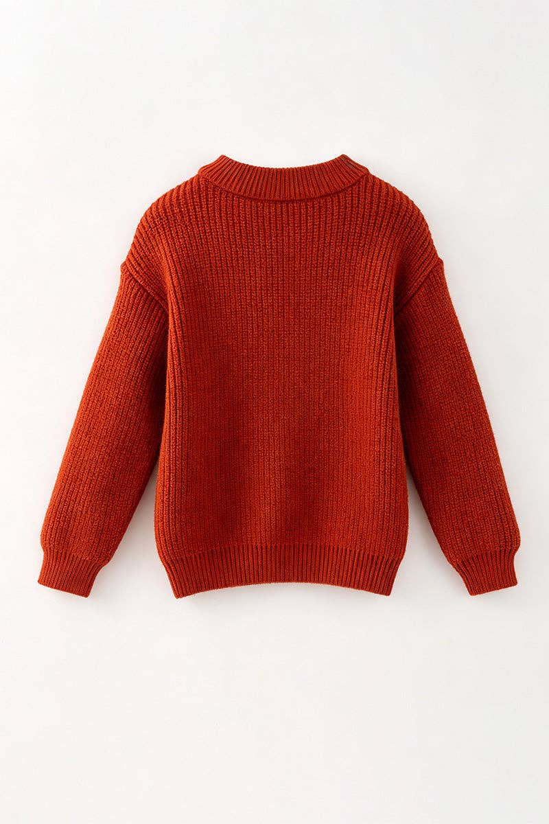 Flower & pumpkin embroidered on knitted sweater. TPG60459 Amy