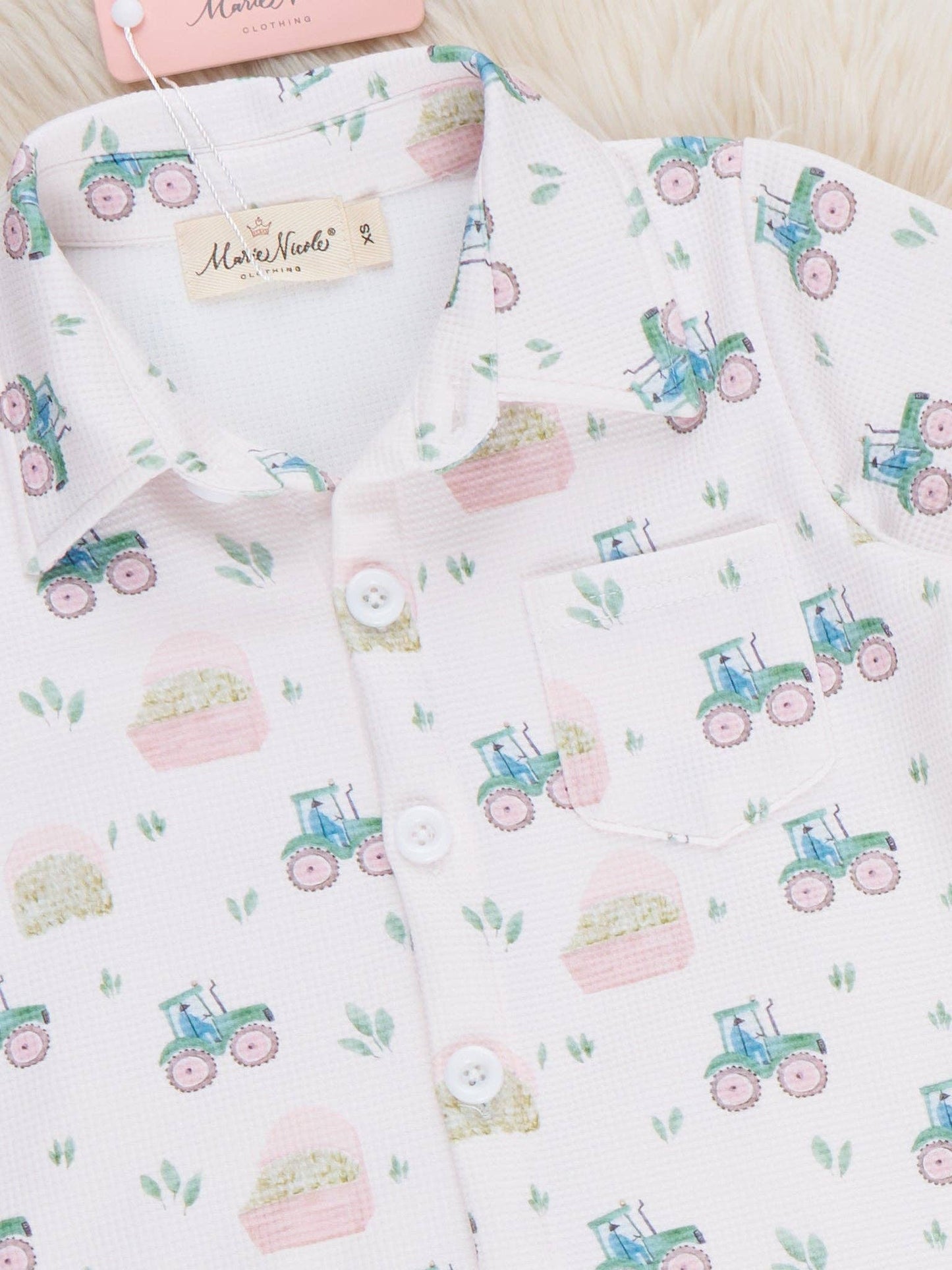 Little Tractor Button-Up Shirt Outfit