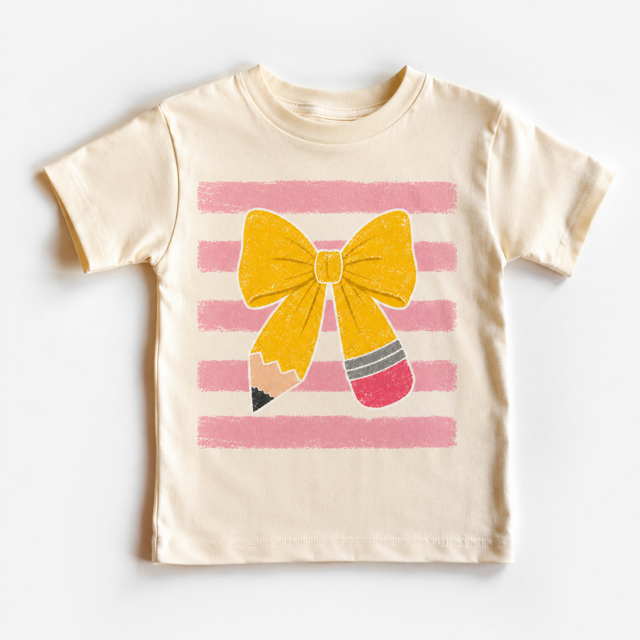 Back to School Pencil Crayon Bow Toddler Shirt, Pink Stripe Coquette Bow Girls School Tee, Preschool Kindergarten Outfit