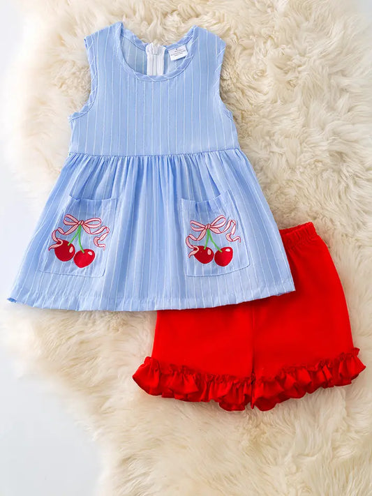Cherry Pocket Tunic and Red Ruffle Shorts