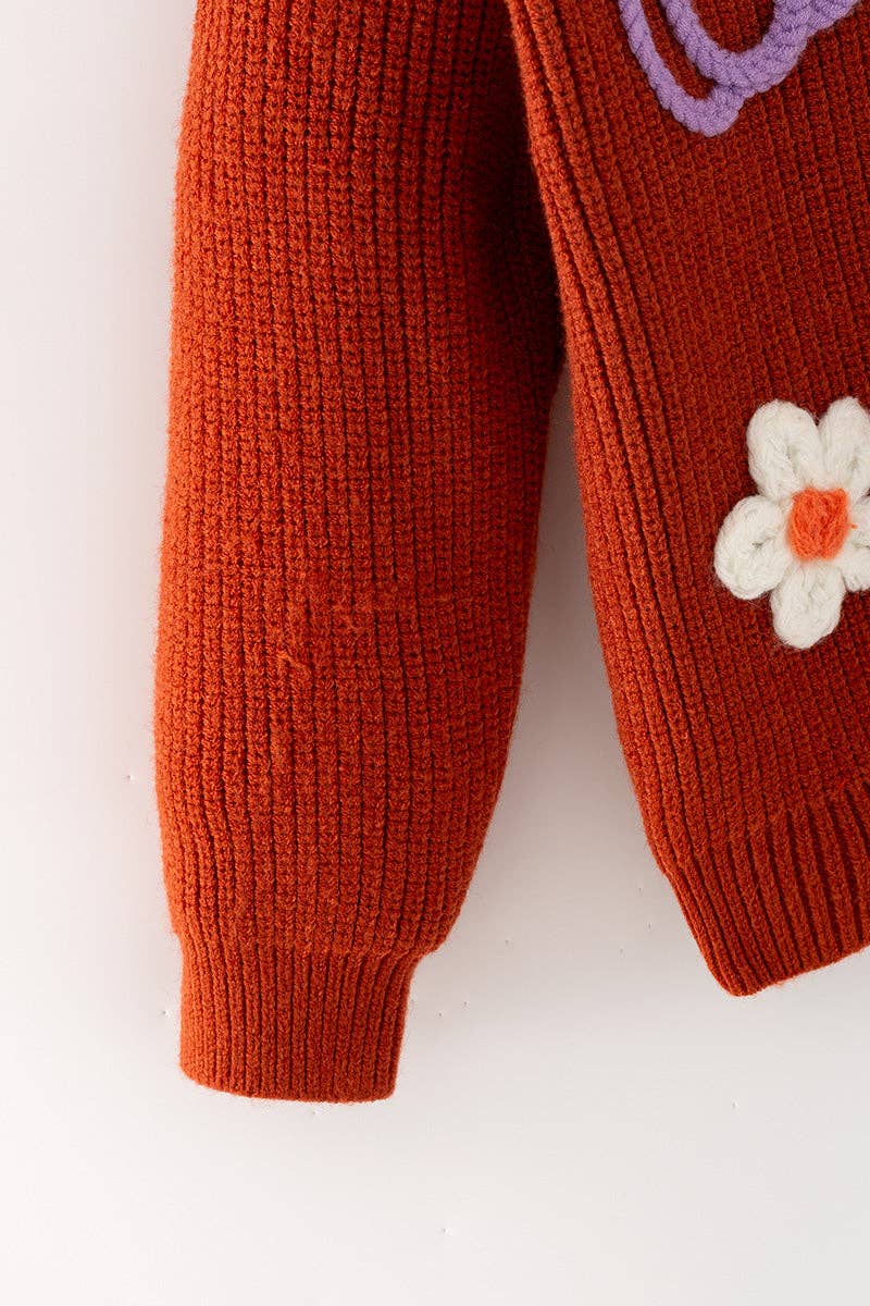 Flower & pumpkin embroidered on knitted sweater. TPG60459 Amy